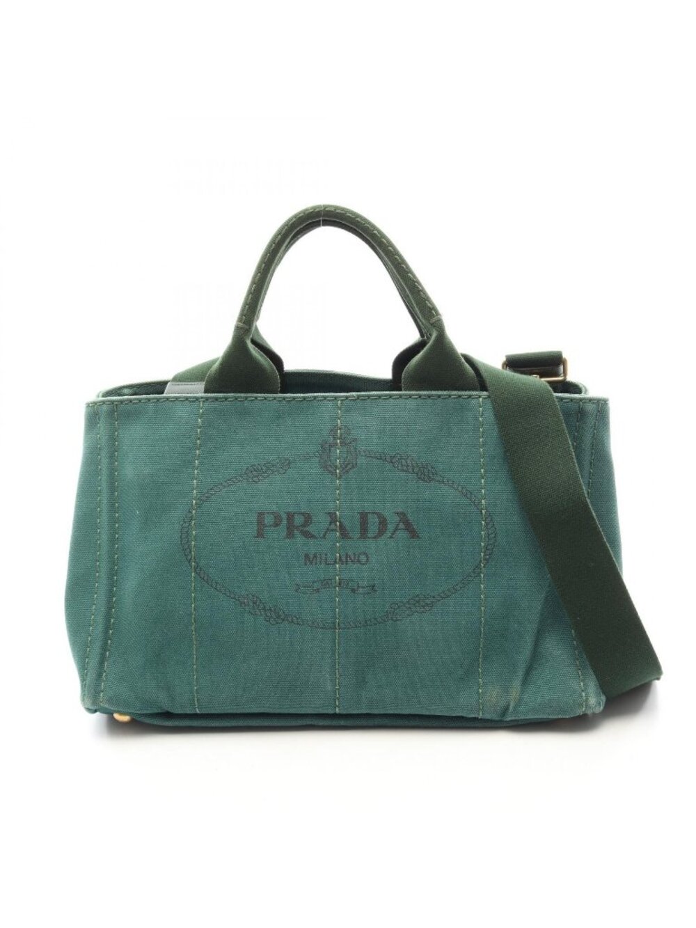 Prada Tote Bag Canapa 2-Way Green Black Canvas Medium
